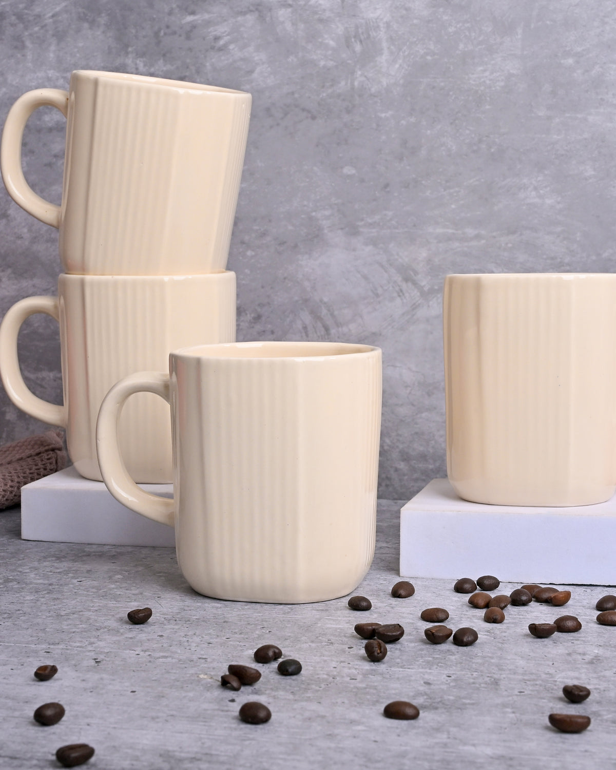 Beige Statement Ceramic Coffee Mug Set of 4