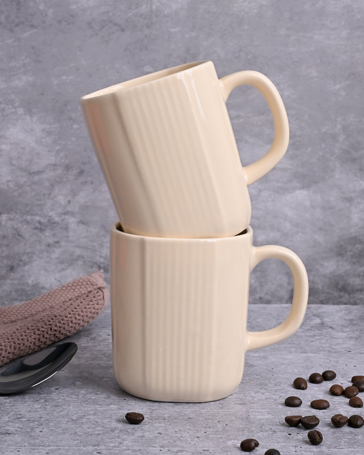 Beige Statement Ceramic Coffee Mug Set of 2
