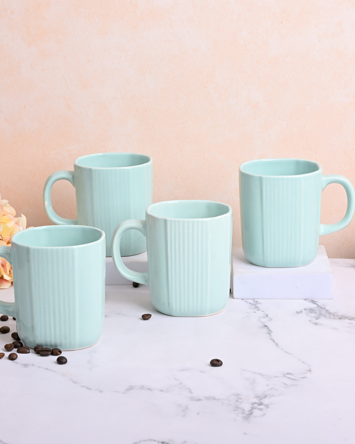 Light Green Unique Ceramic Coffee Mug Set of 4