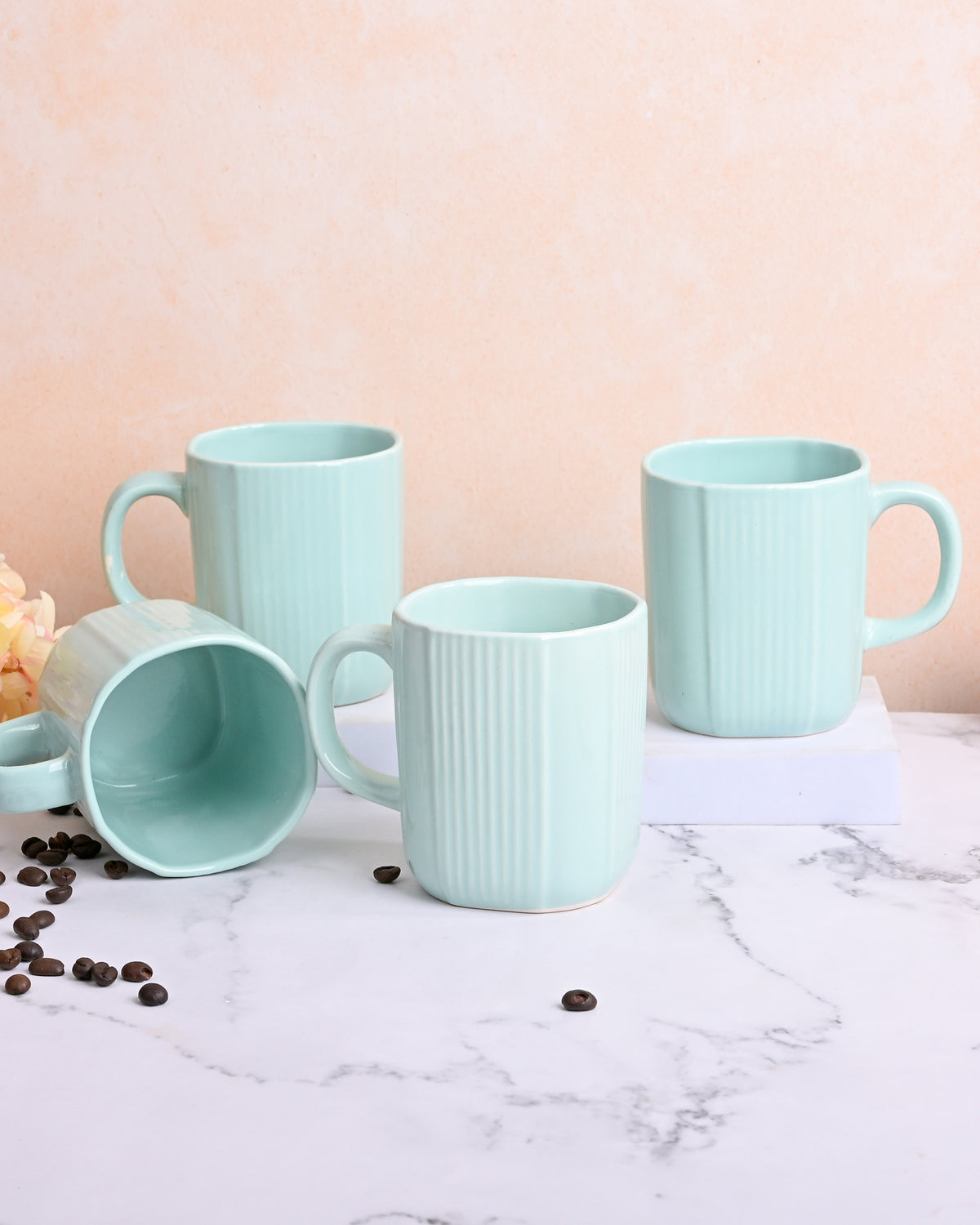 Light Green Unique Ceramic Coffee Mug Set of 4