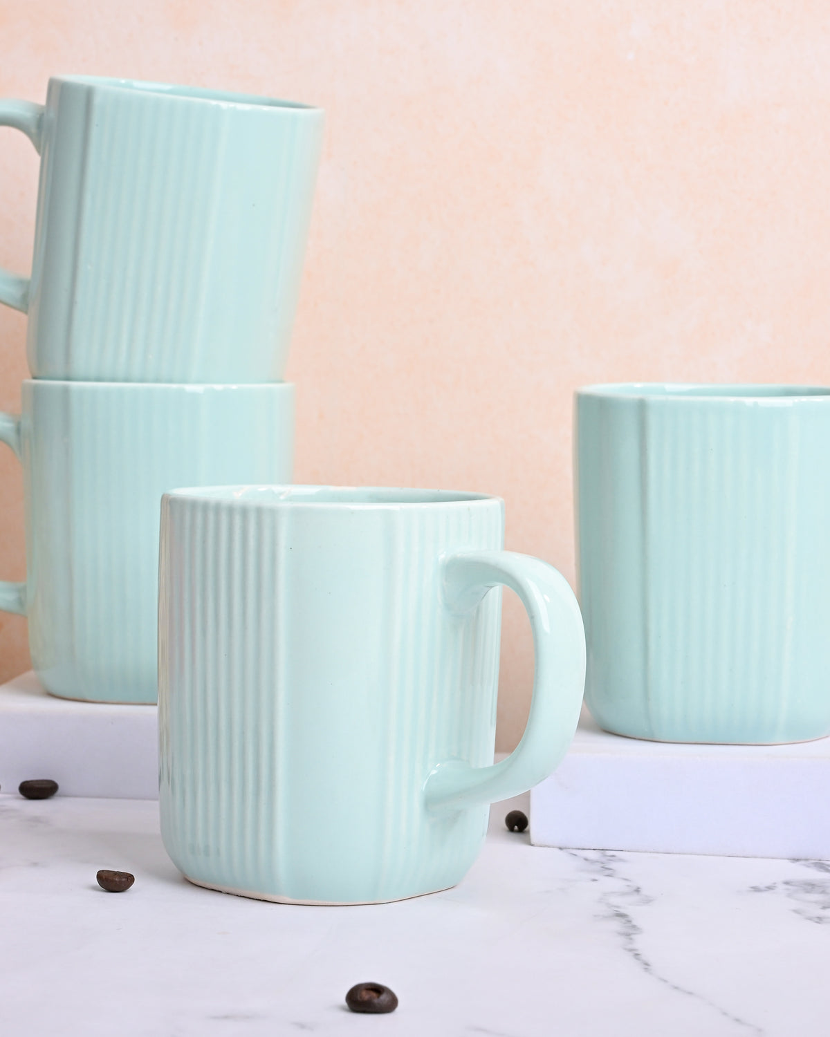 Light Green Unique Ceramic Coffee Mug Set of 4