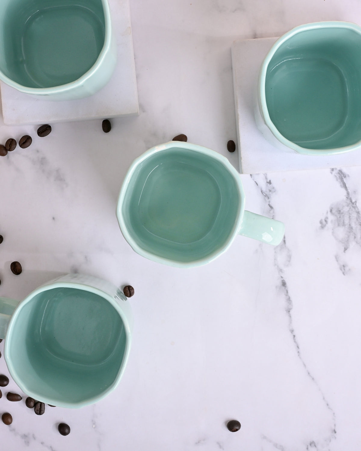 Light Green Unique Ceramic Coffee Mug Set of 4