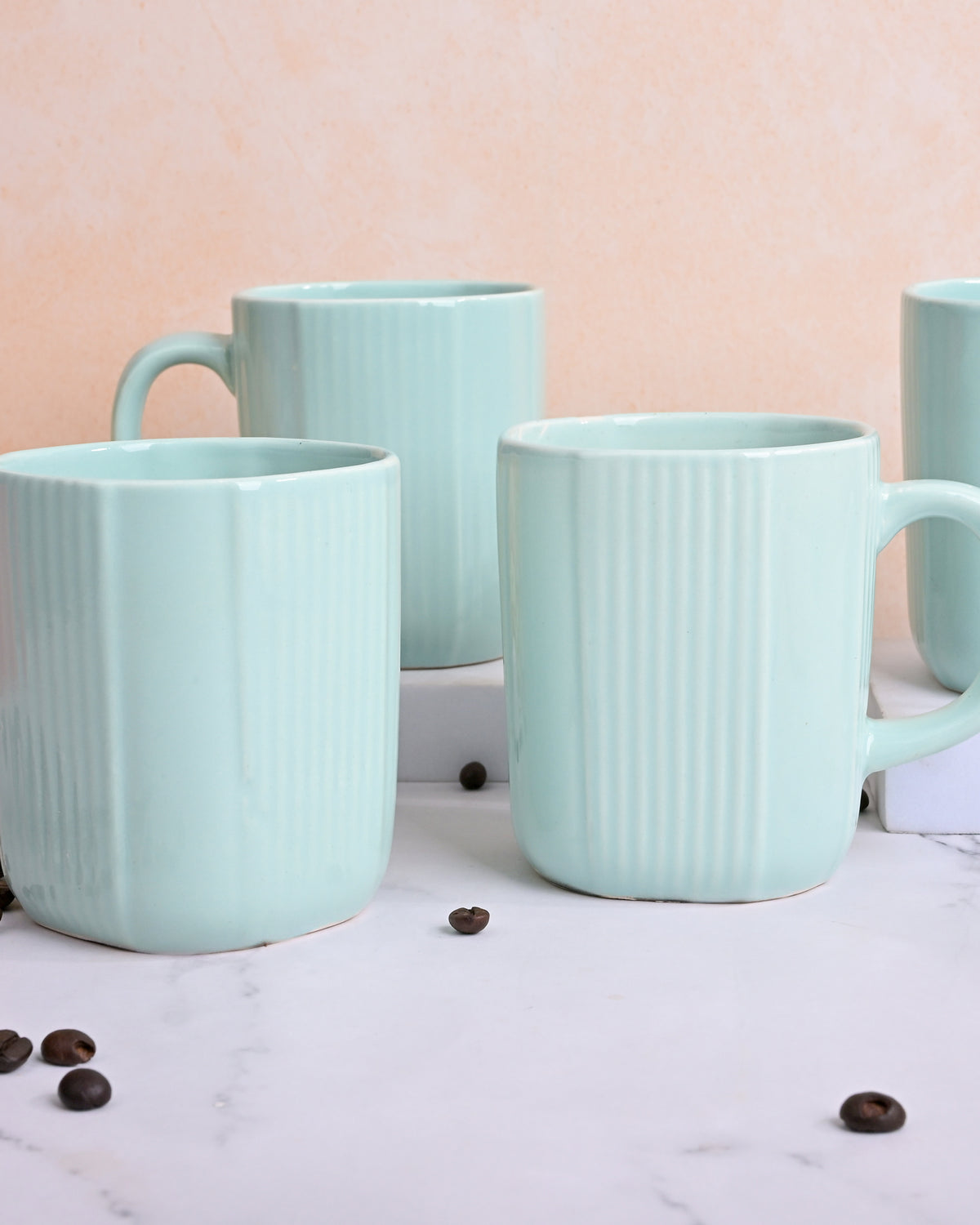 Light Green Unique Ceramic Coffee Mug Set of 4