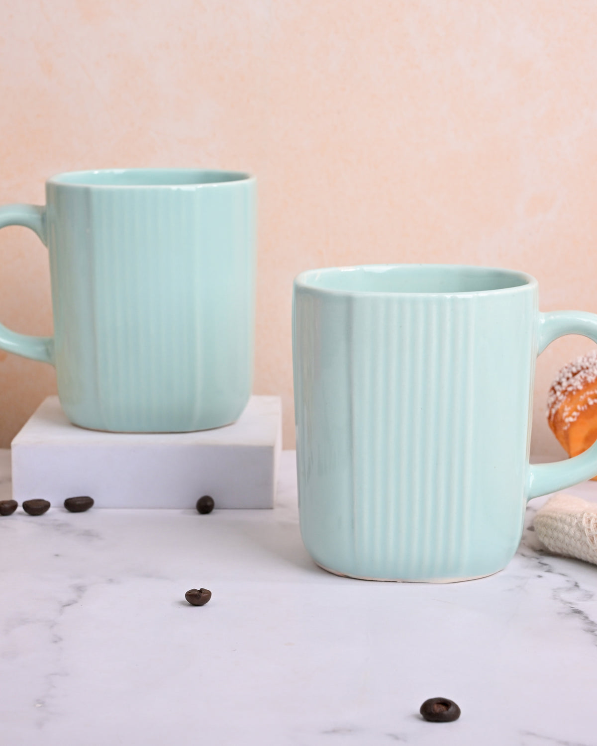 Light Green Unique Ceramic Coffee Mug Set of 2