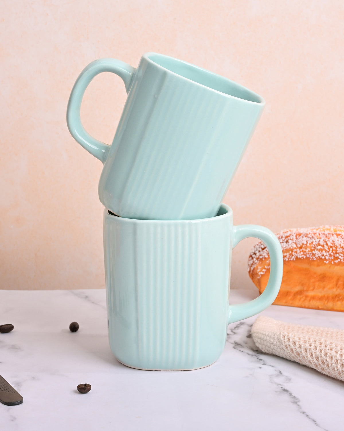 Light Green Unique Ceramic Coffee Mug Set of 2