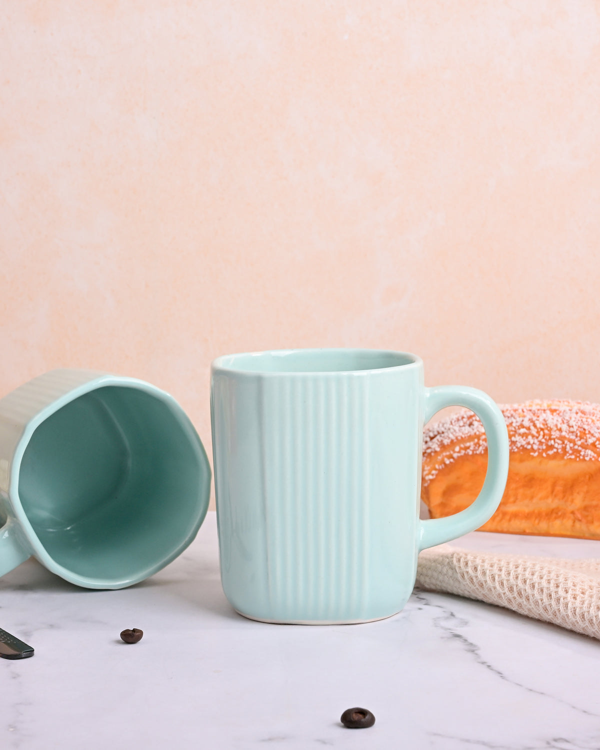 Light Green Unique Ceramic Coffee Mug Set of 2