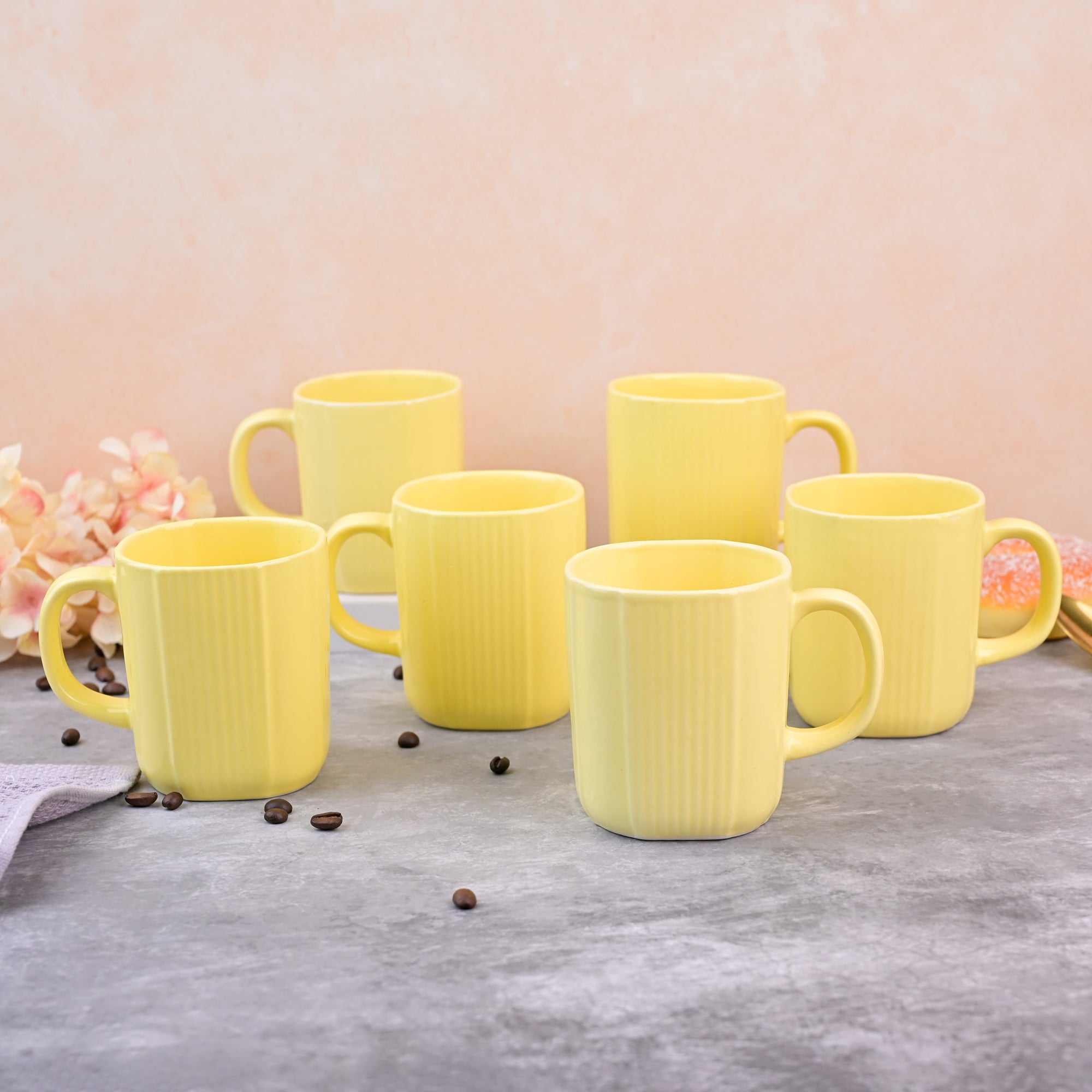 Yellow Sunkissed Ceramic Coffee Mug Set of 6