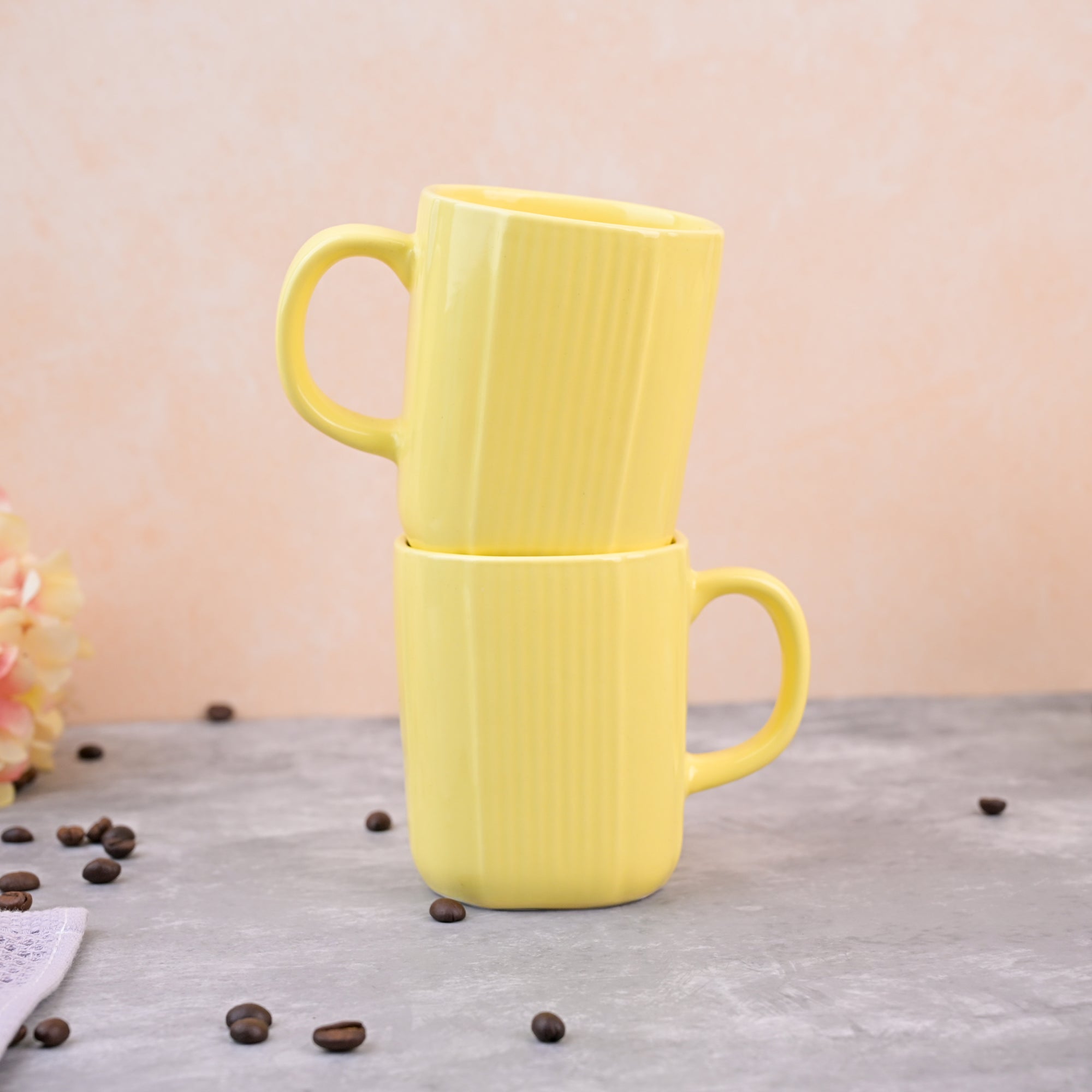 Yellow Sunkissed Ceramic Coffee Mug Set of 2
