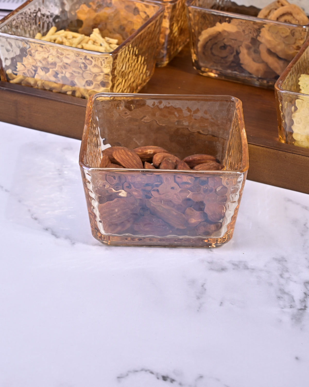 Decorative square glass bowl and tray set