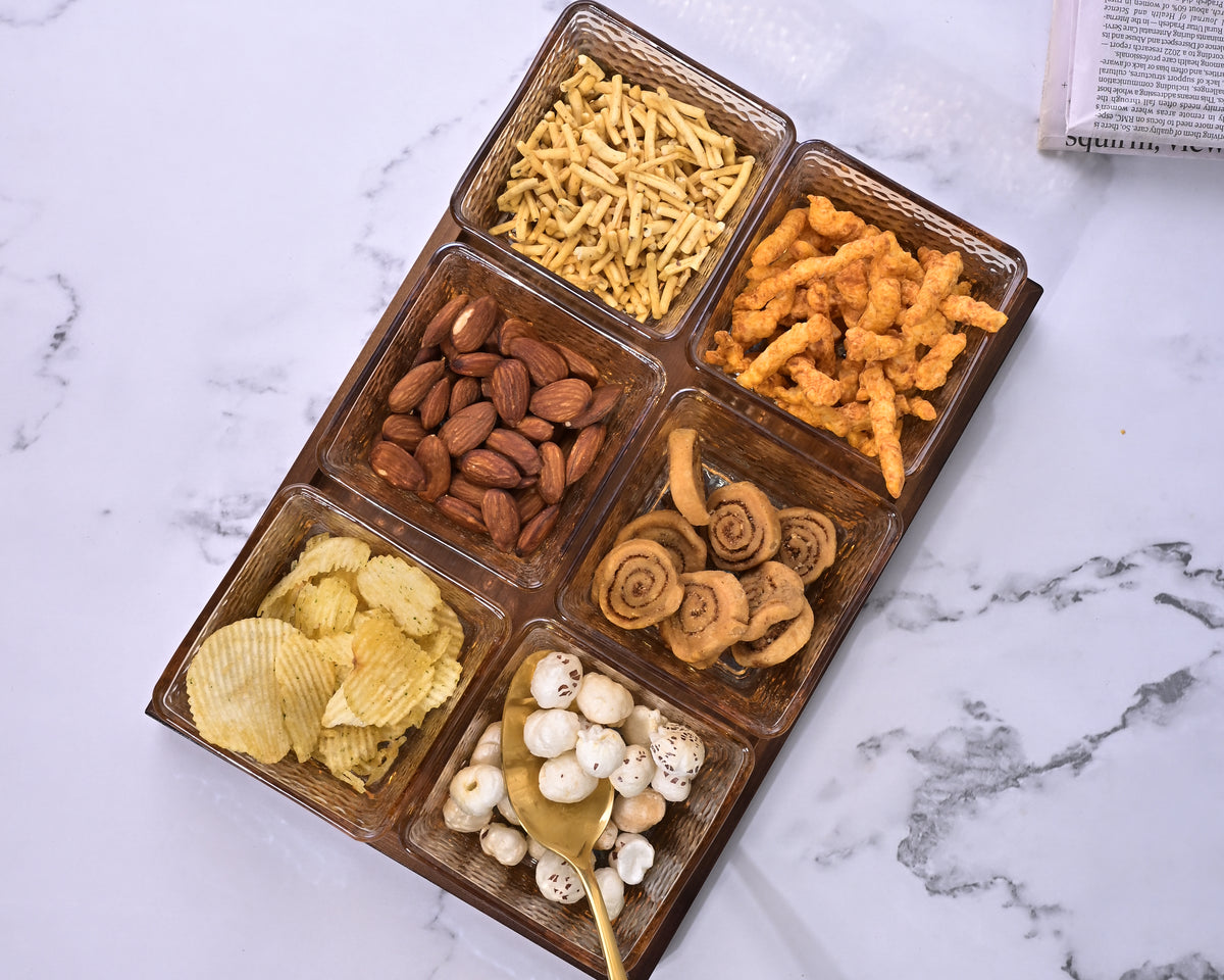Luxury square glass bowl set with tray