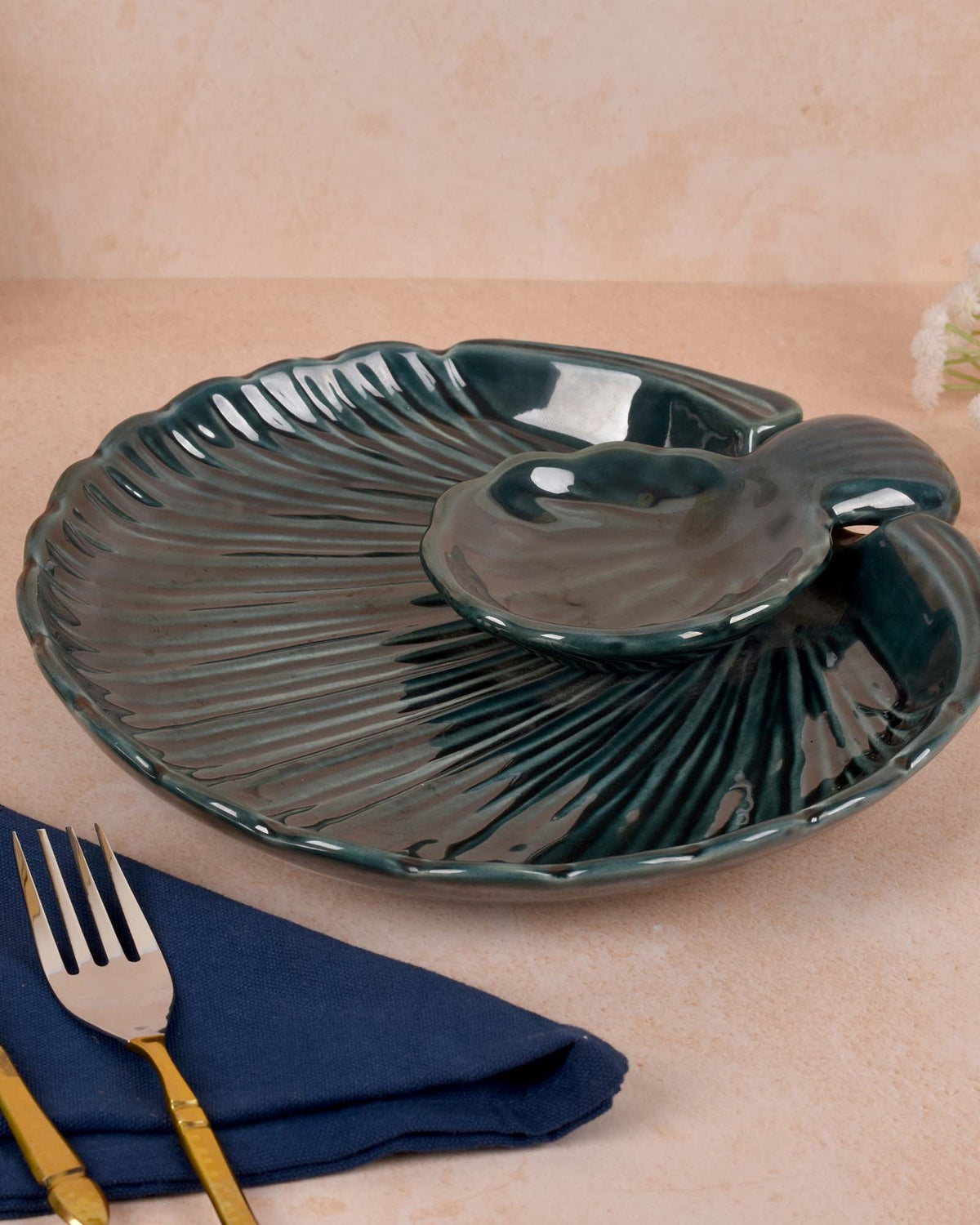 Deep green ceramic serving platter