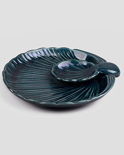 Handmade deep green ceramic serving platter