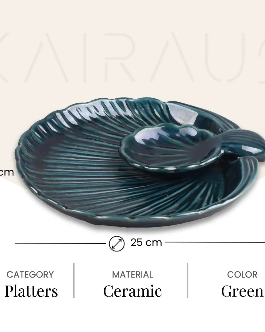 Deep green serving platter for dining