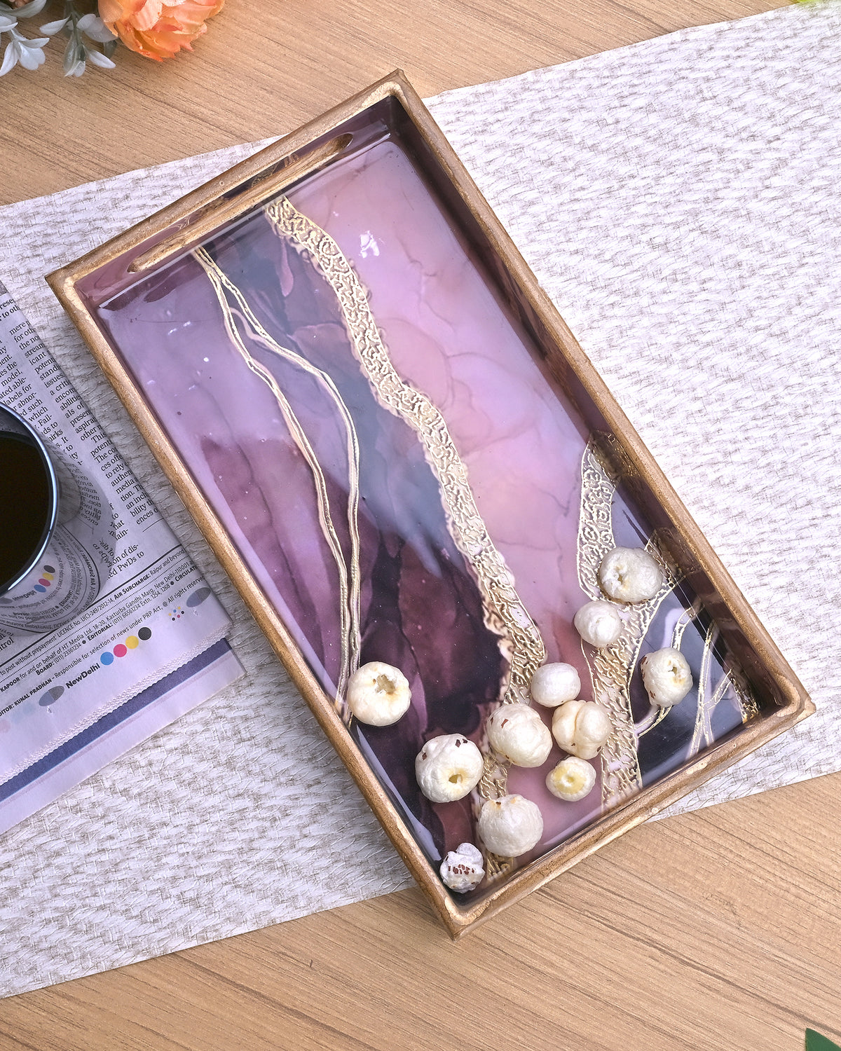 Designer Marble trays arranged on a tabletop