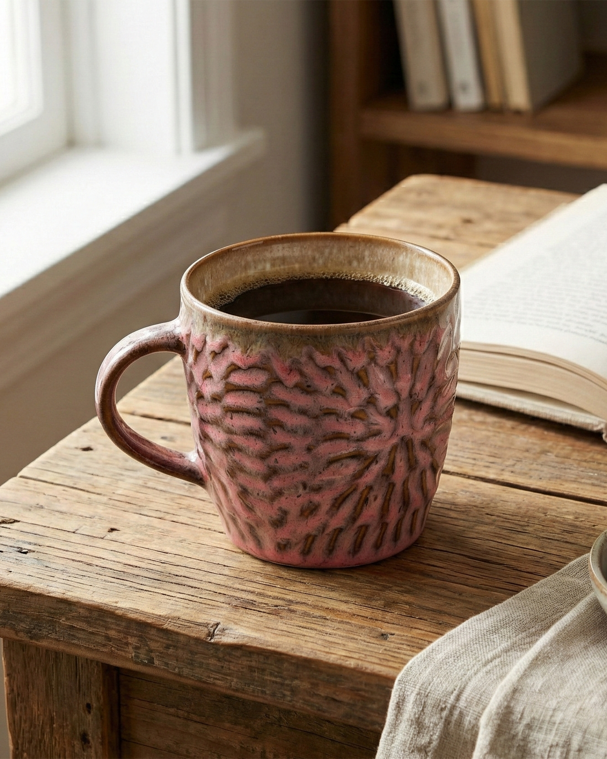 Set of 4 pink ceramic tea cups
