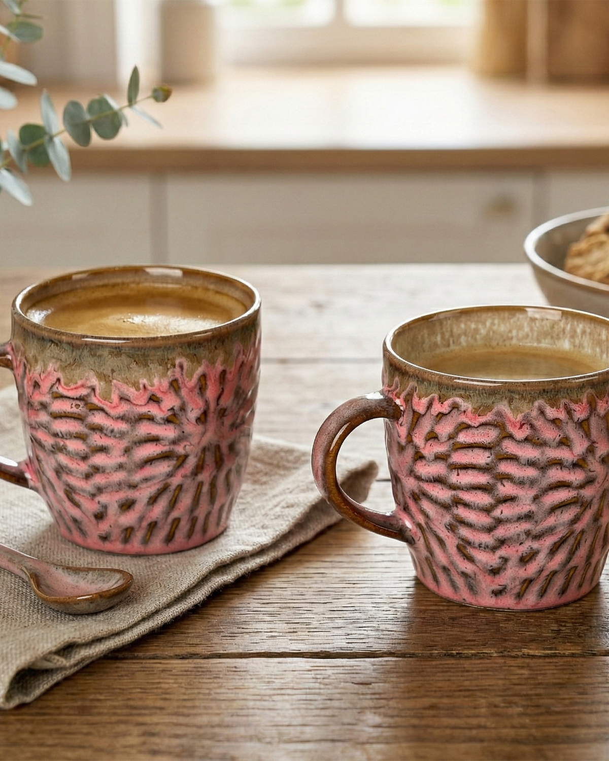 Dusty rose pink ceramic tea cup set of 2 with an elegant and timeless design