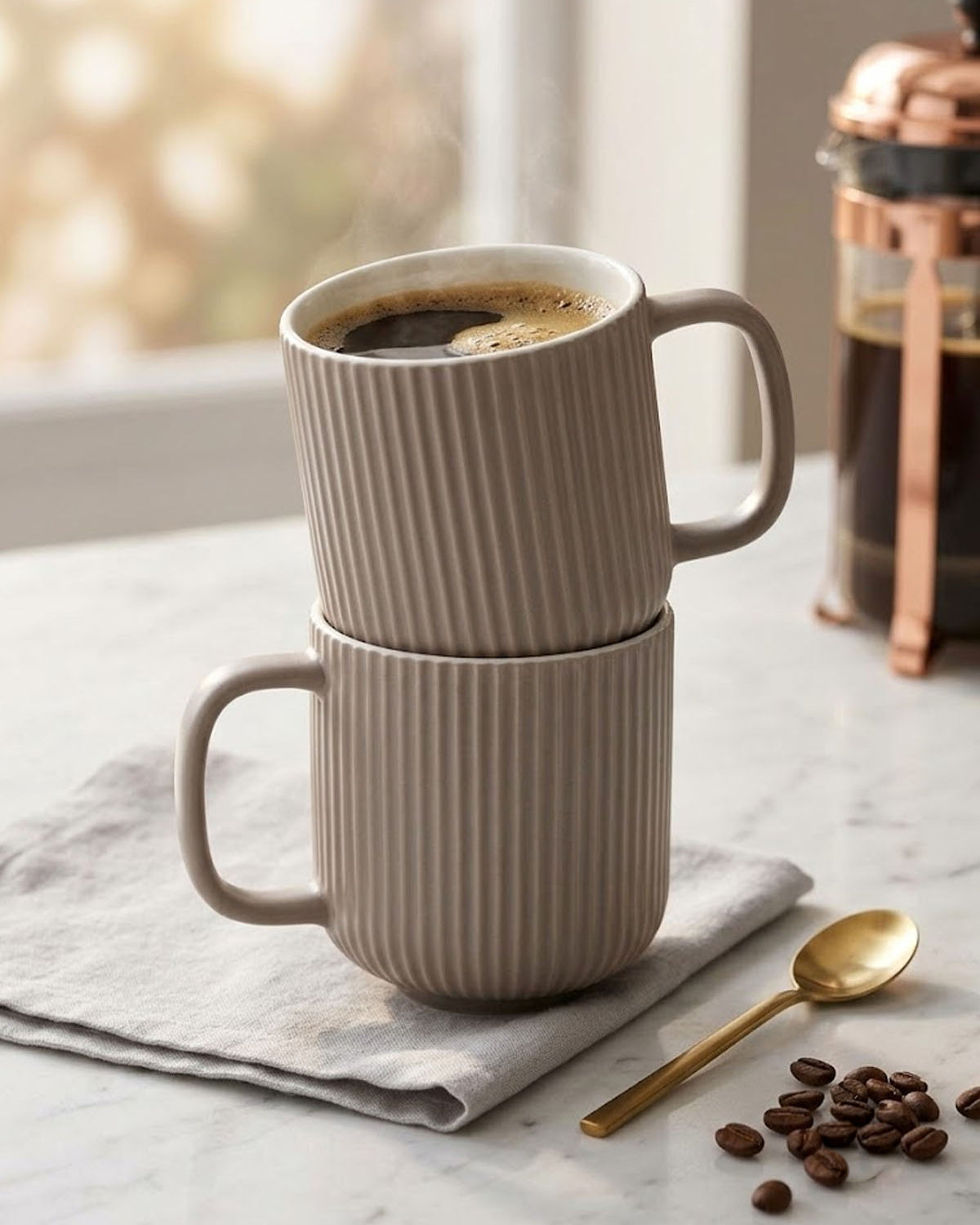 Elegant Earthy Ribbed bone china coffee mug set
