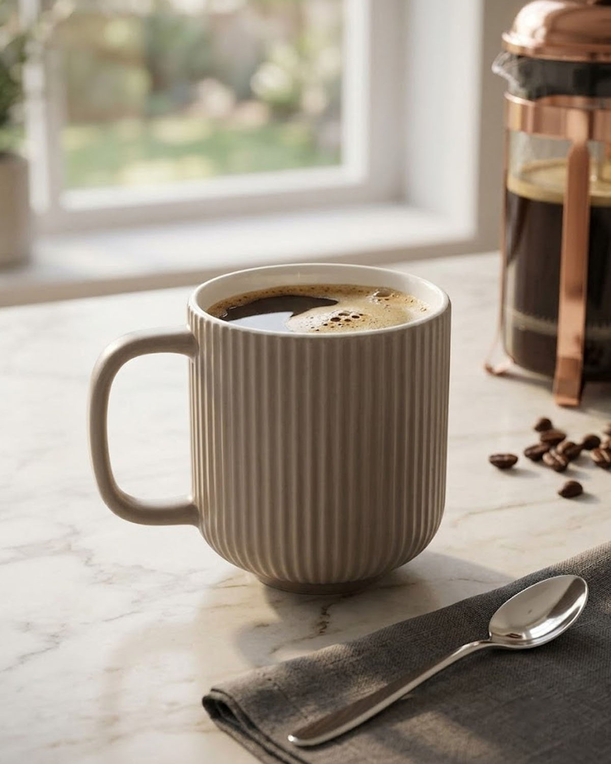 Earthy Ribbed coffee mugs with textured ribbed design