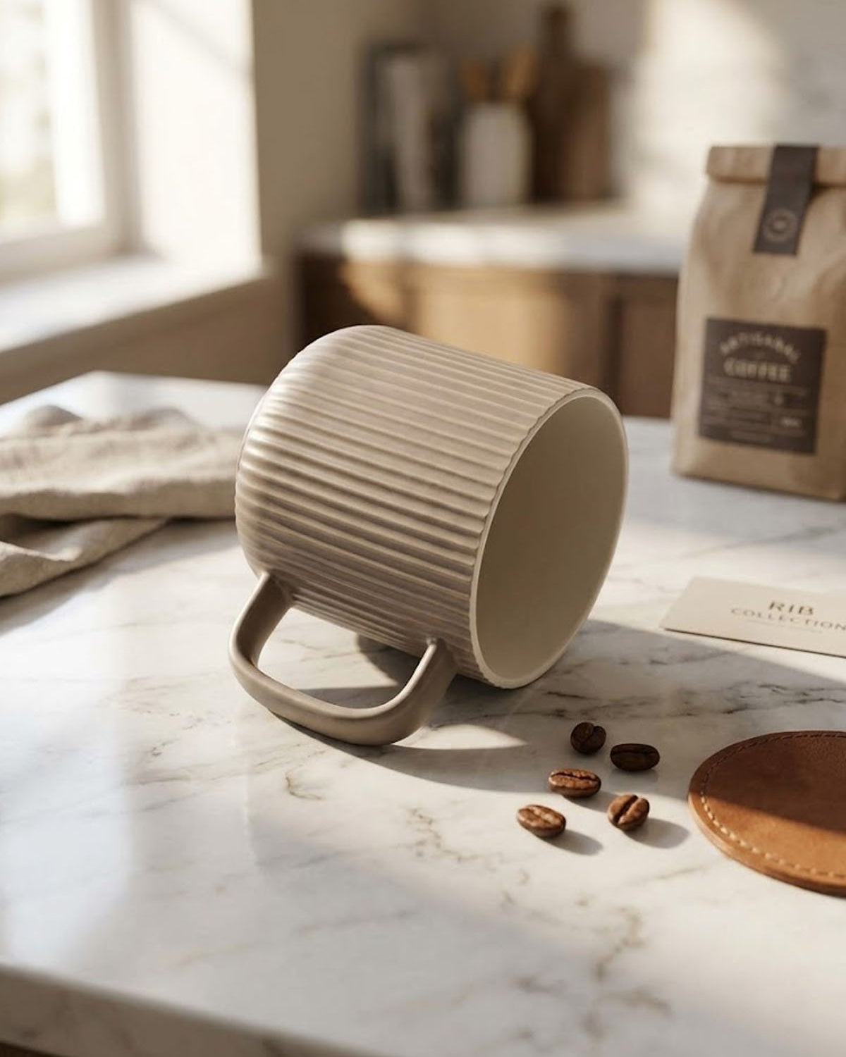 Two-piece New Bone China coffee mug set with ribbed finish