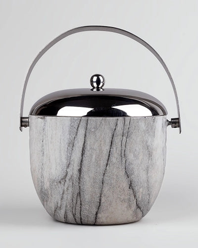 Elegant Steel Ice Bucket Displayed on a Dining Table