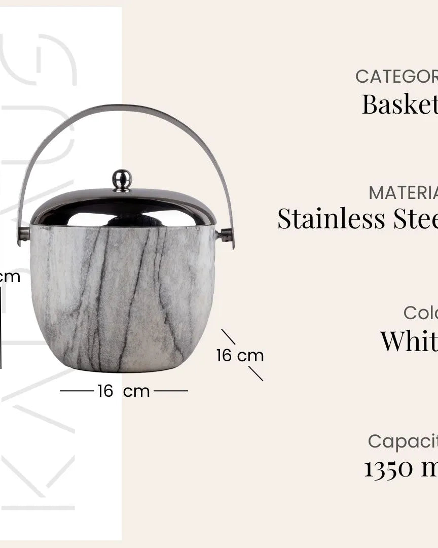 Steel Ice Bucket with Polished Metallic Finish