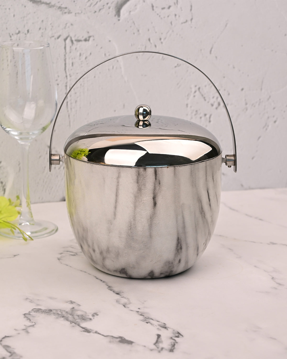 Steel Ice Bucket Displayed on a Contemporary Serving Counter