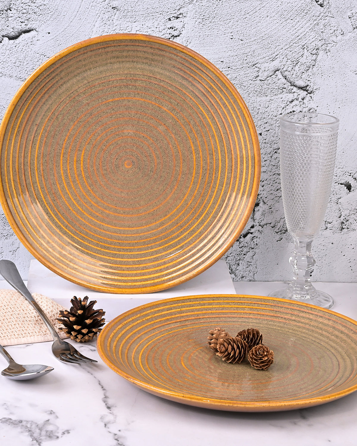 Elegant brown spiral dinner plates set of 2