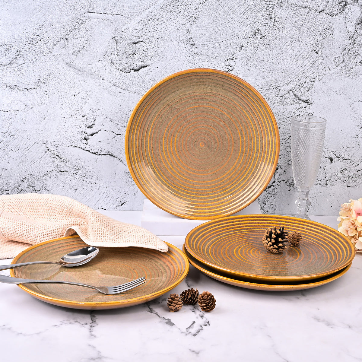 Elegant brown spiral dinner plates set of 4