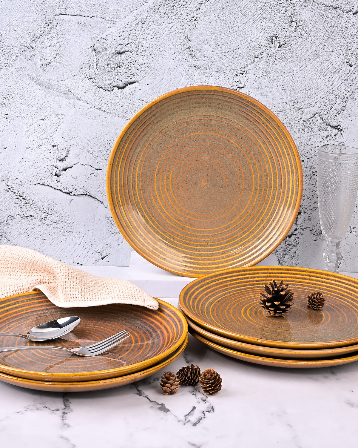 Elegant brown spiral dinner plates set of 6