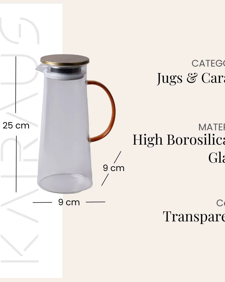 Stylish glass water pitcher with matching drinking mugs