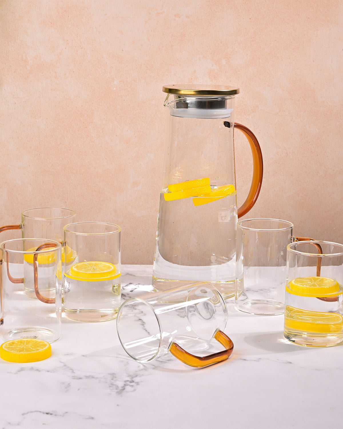 Luxury glass pitcher and mug set for stylish everyday beverage serving