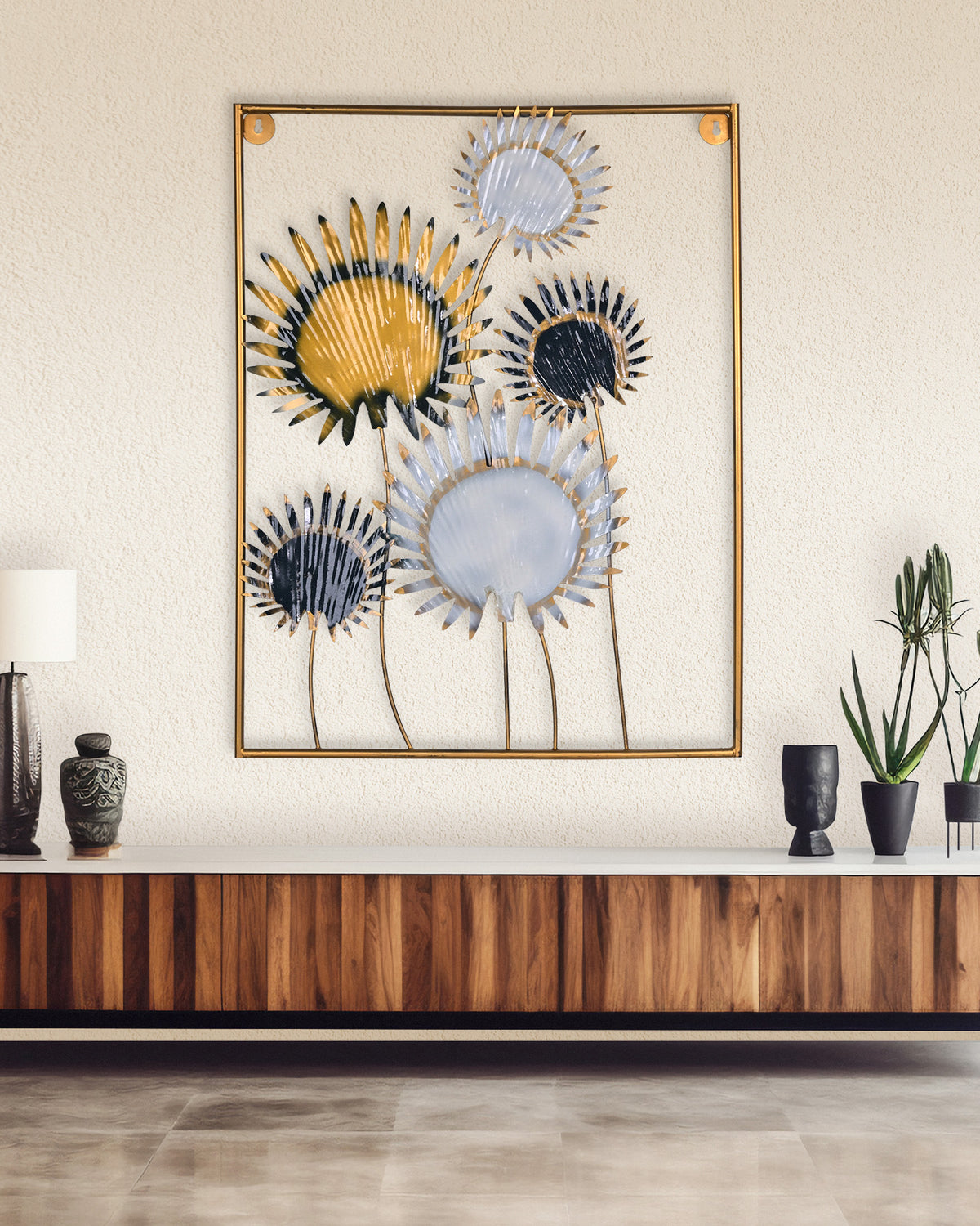 Elegant gold and black metal wall art with modern design