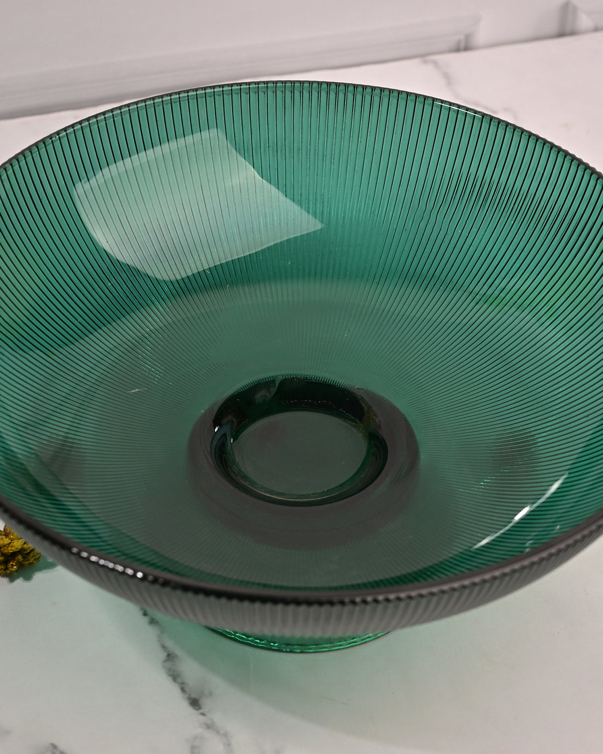 Green glass fruit bowl for modern dining table decor