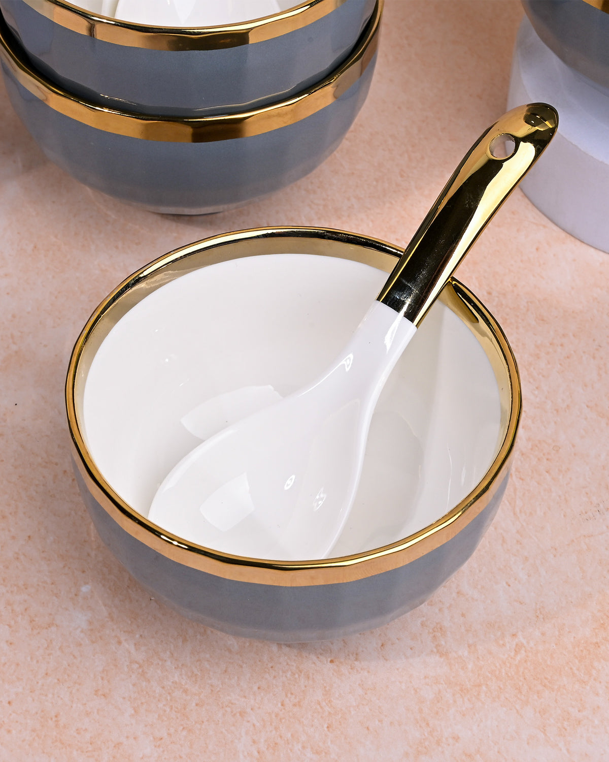 Sophisticated grey and gold porcelain serving bowls
