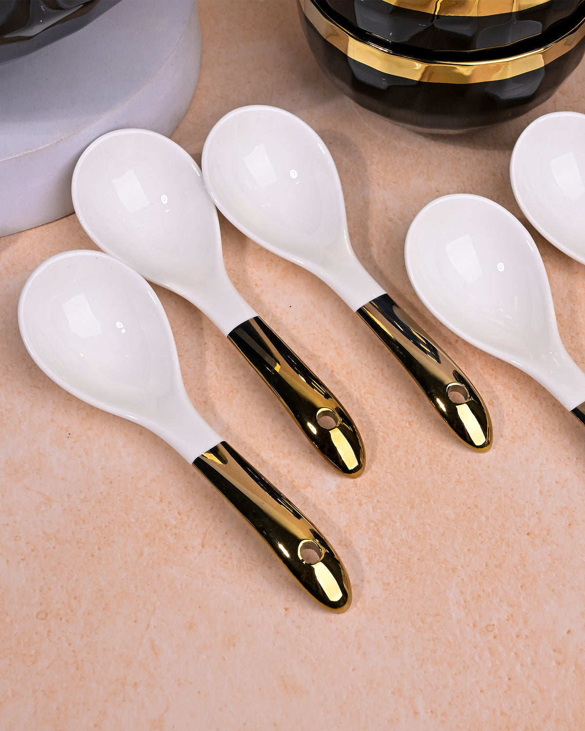 Premium grey porcelain bowl set with elegant gold accents