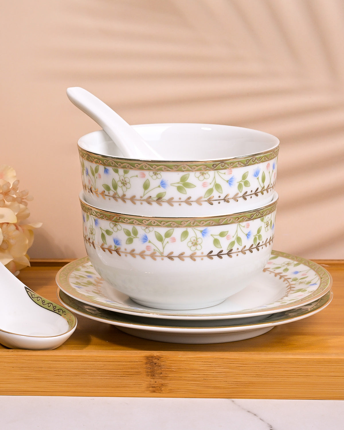 Minimalist porcelain bowl set with elegant spoons