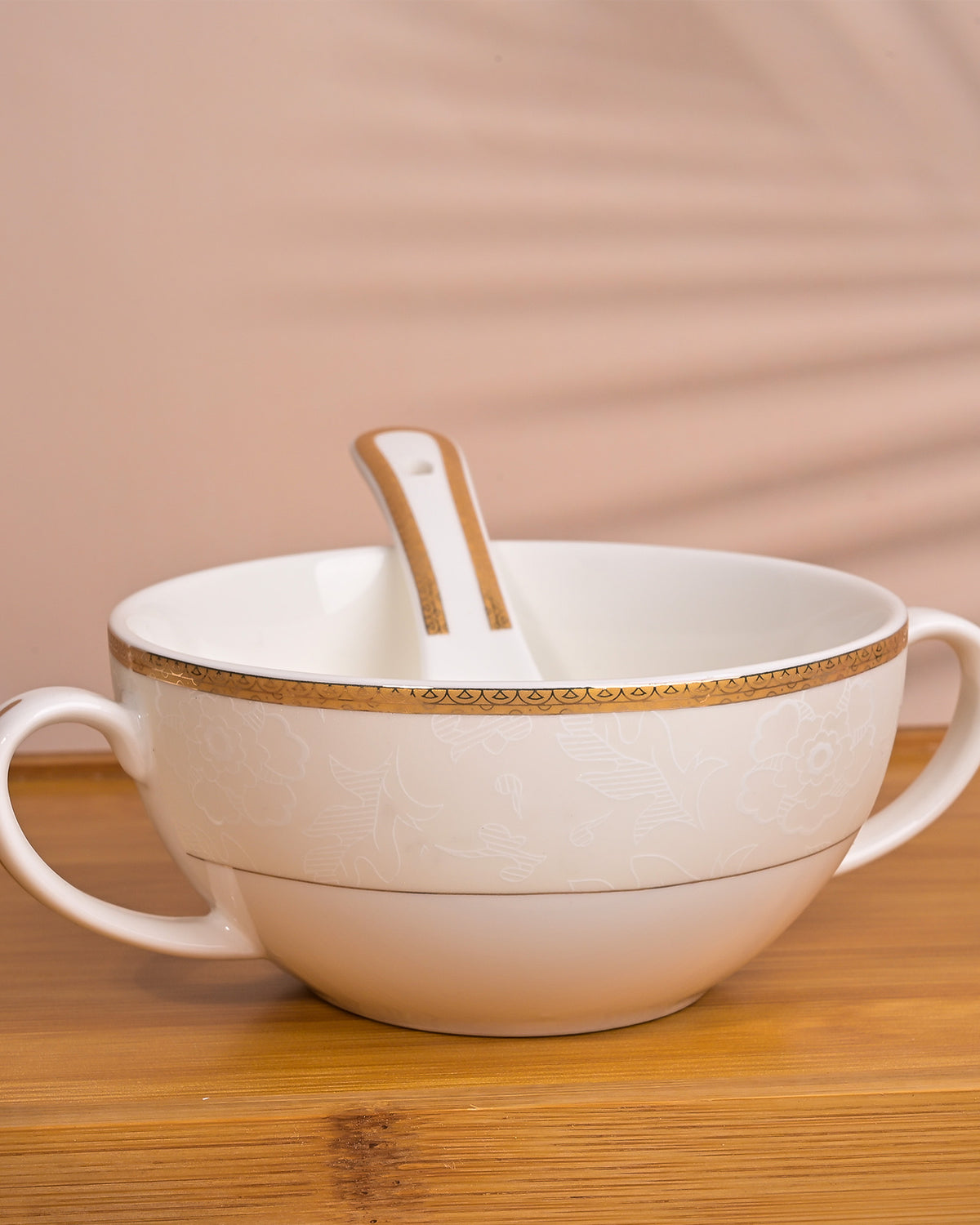 Premium white porcelain bowls with matching spoons