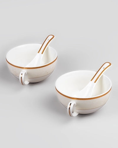 Two-piece white porcelain bowl and spoon set