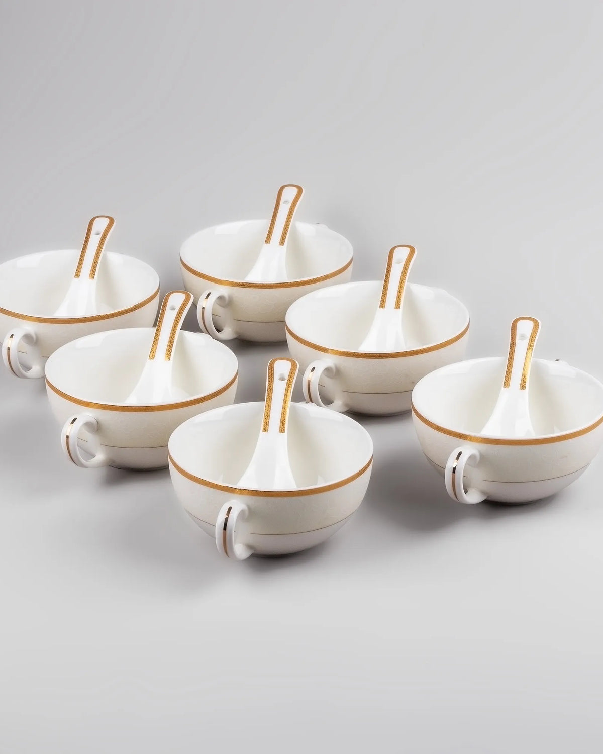 Six-piece white porcelain bowl and spoon set