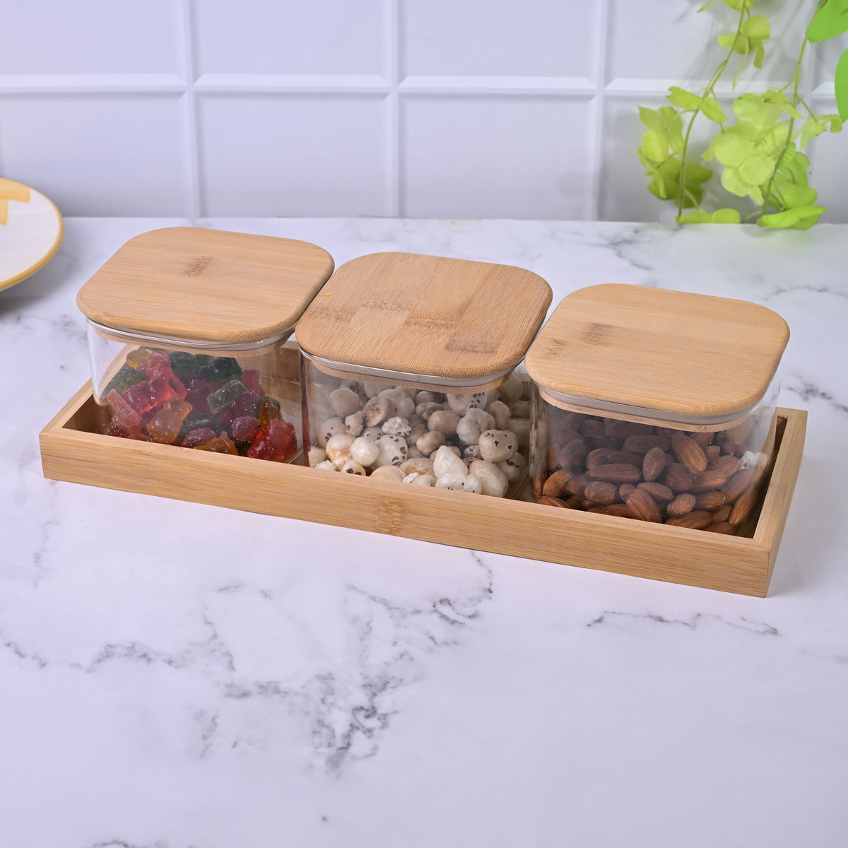 Decorative glass storage jars for kitchen and pantry
