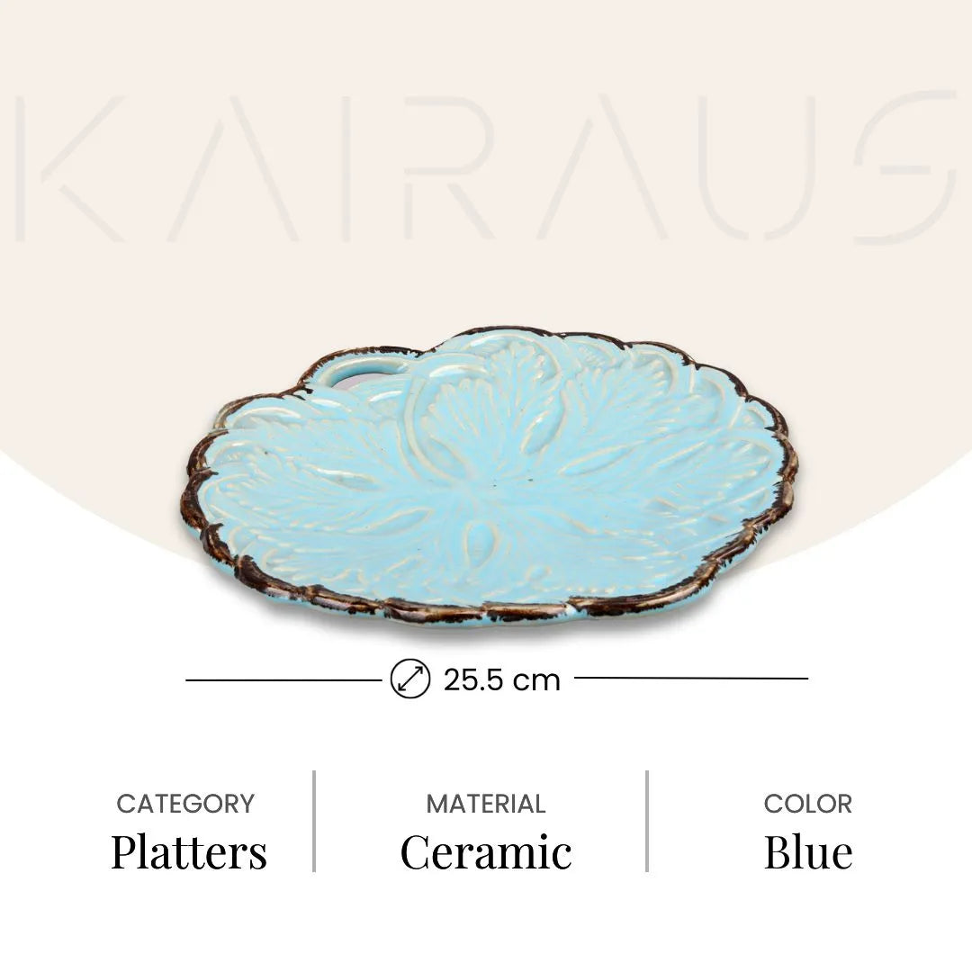 Handmade muted blue embroidered serving platter