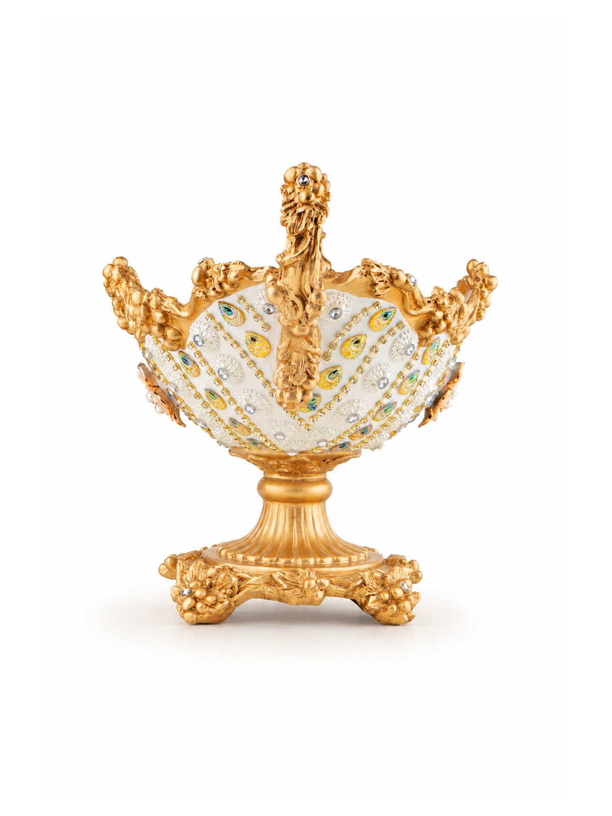 Close-up of detailed craftsmanship on the Empress decorative fruit basket