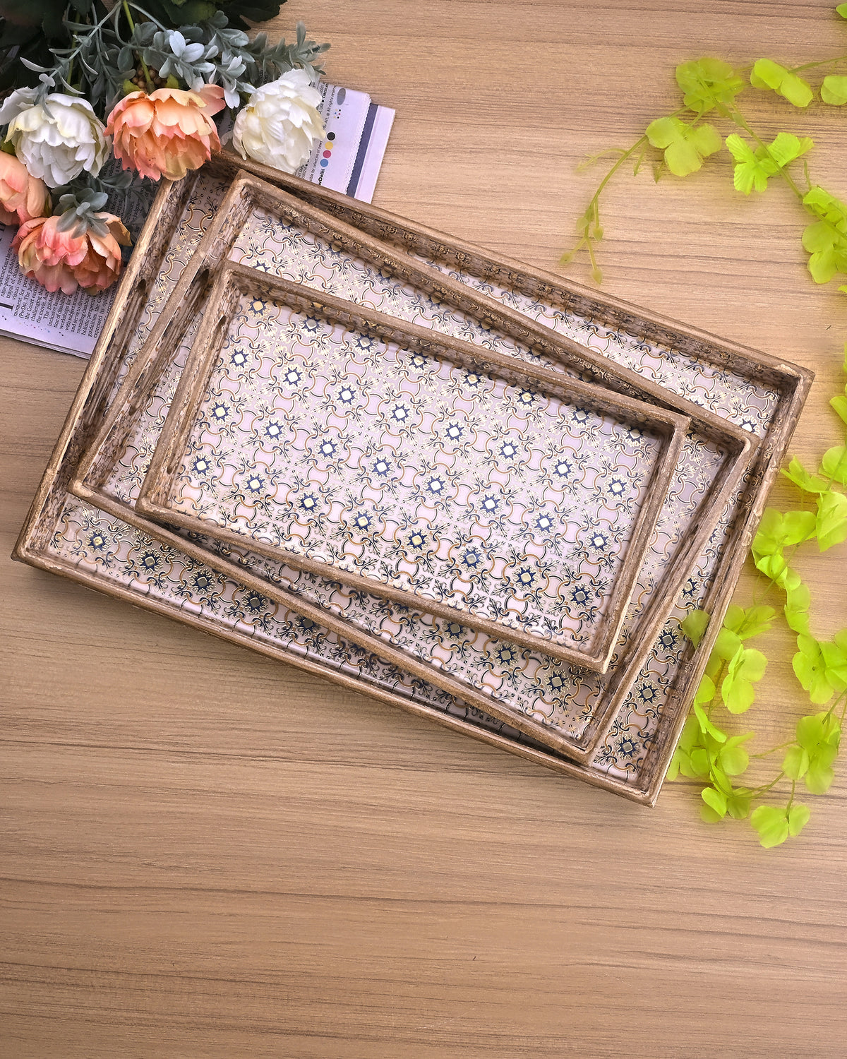 Ethnic Floral serving tray set of 3