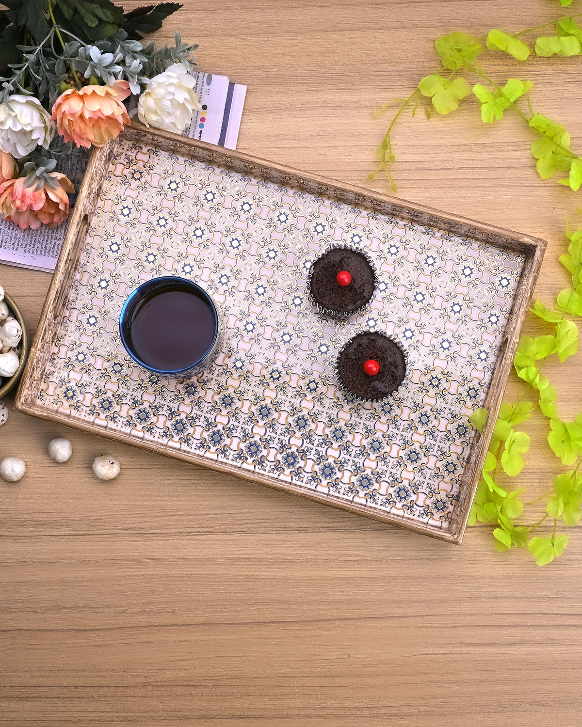 Set of three Ethnic Floral decorative serving trays