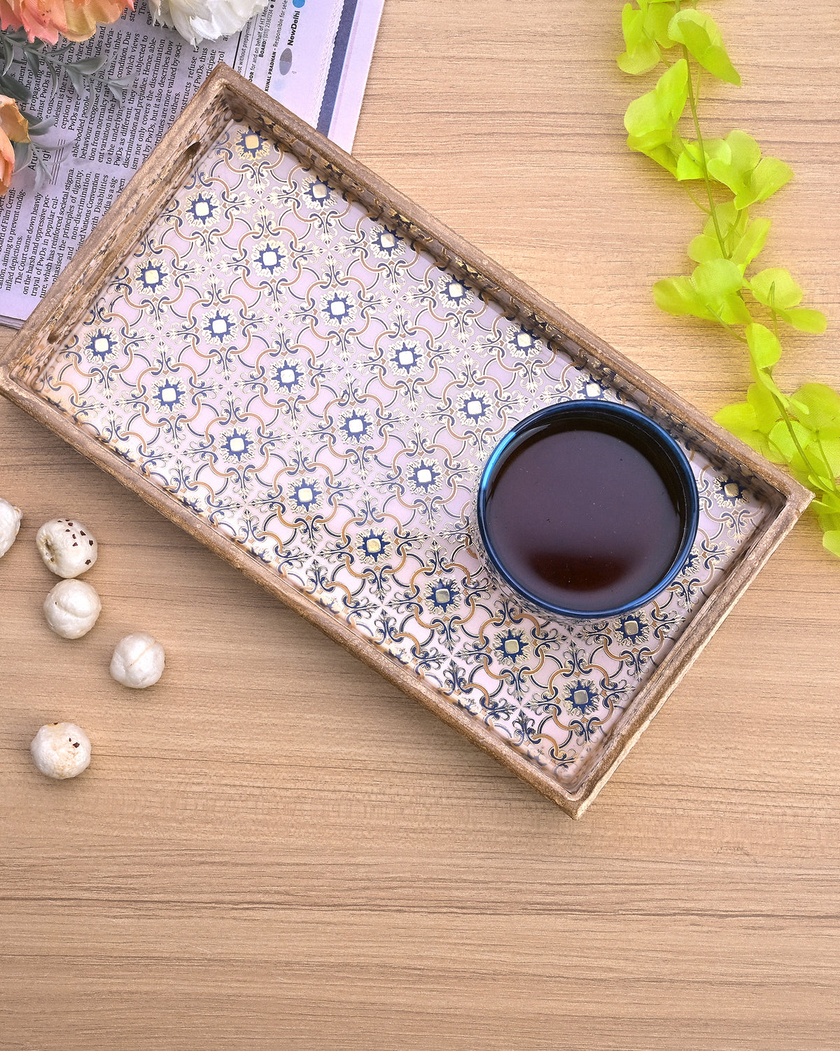 Three-piece Ethnic Floral wooden tray set