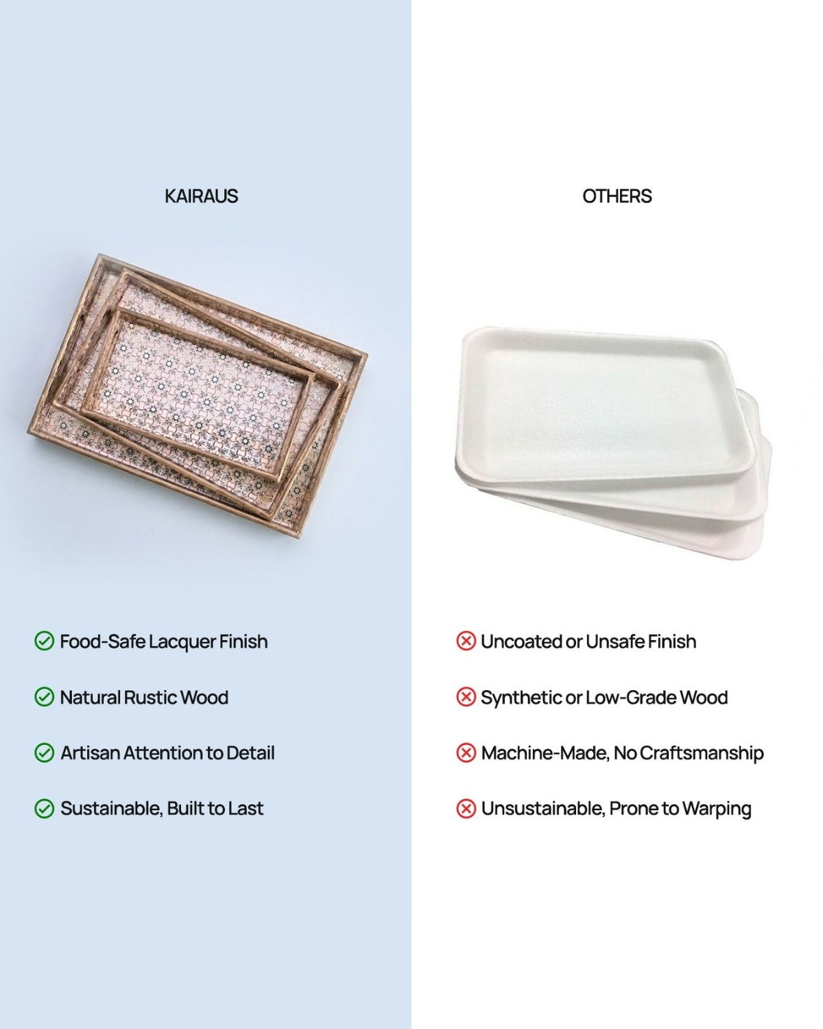 Ethnic-inspired floral serving trays arranged together