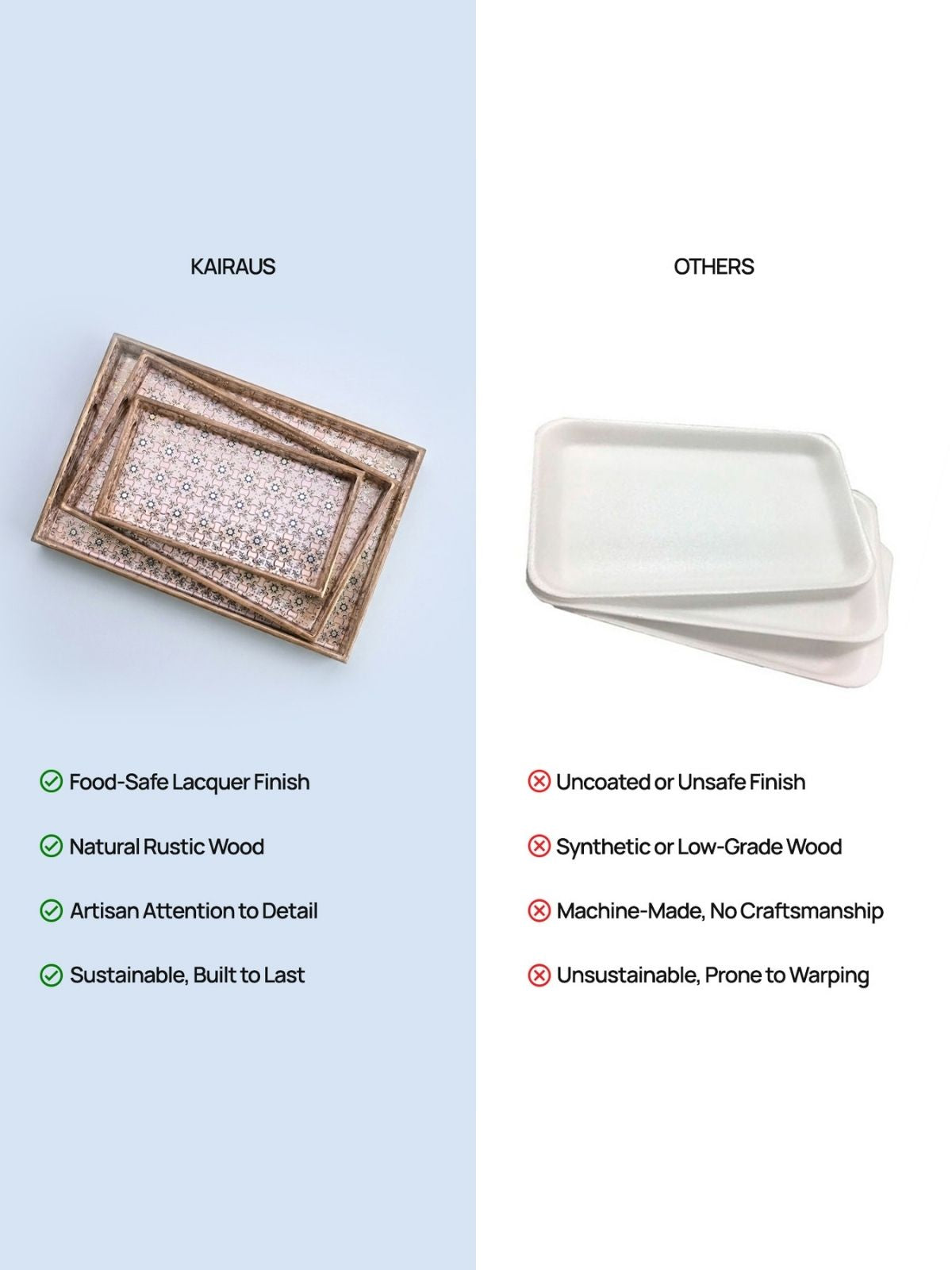 Ethnic-inspired floral serving trays arranged together