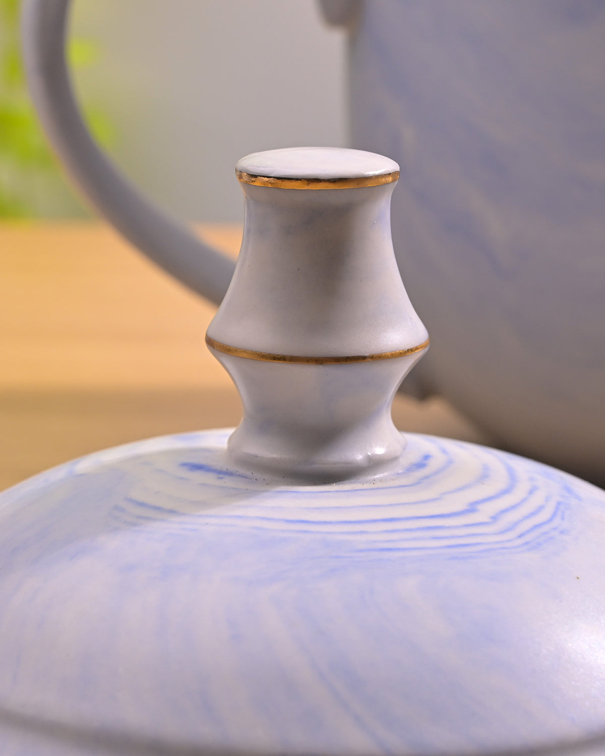 Blue ceramic tea kettle set