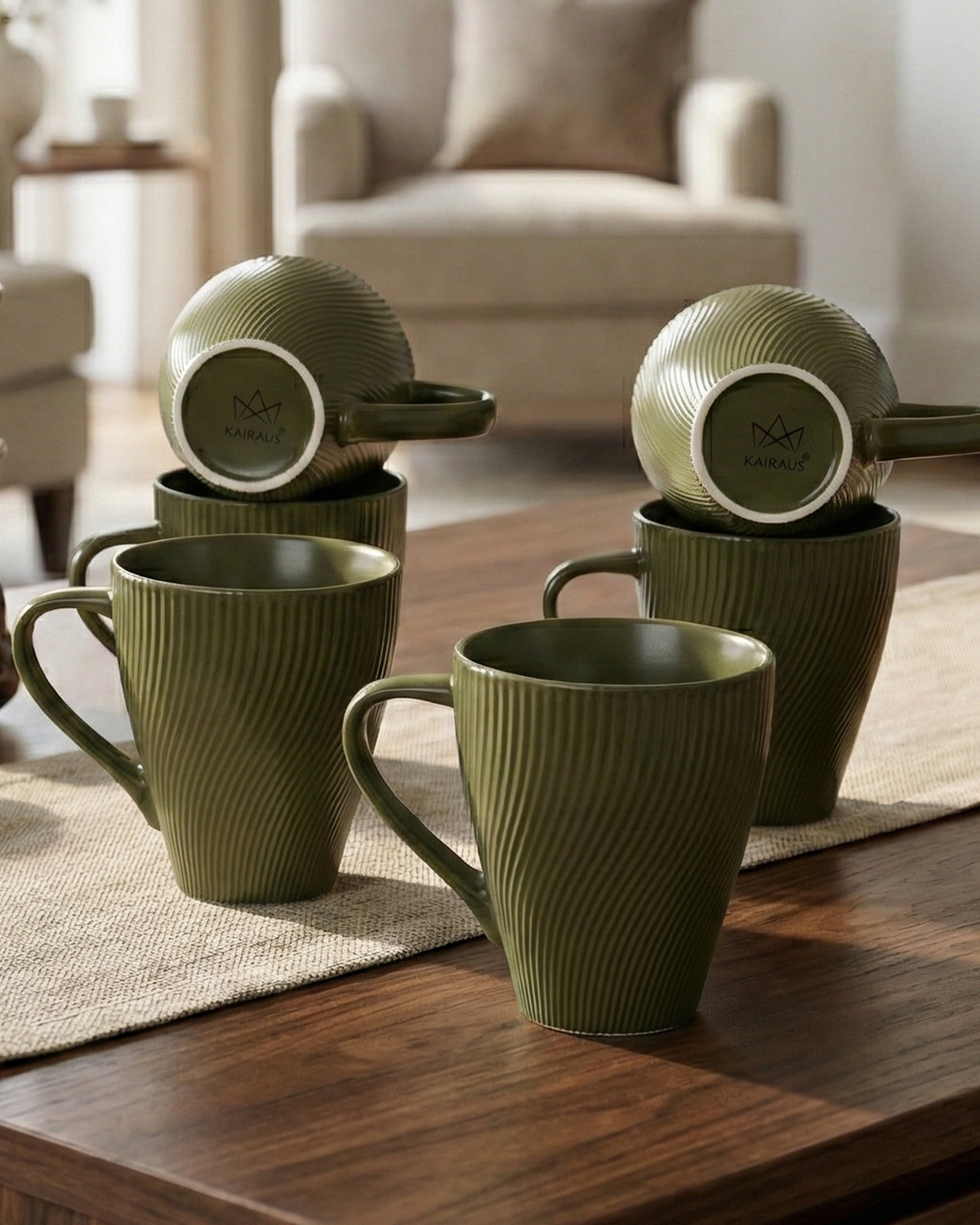 Fern Green New Bone China Coffee Mug Set of 6