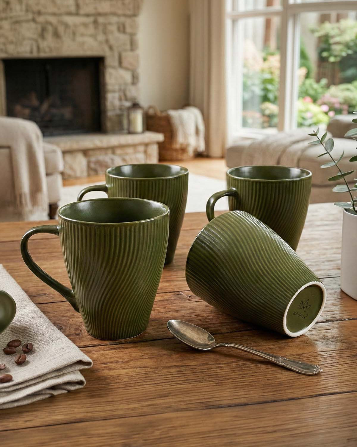 Fern Green Unique New Bone China coffee mug set of 4